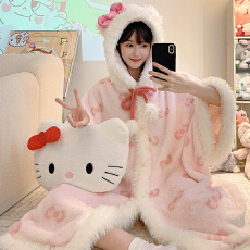 批发长毛绒睡衣女秋冬季甜美卡通连帽长袖宽松睡袍加大码350斤家居服