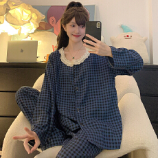 批发M-5XL云朵棉睡衣女春秋季甜美公主风长袖<b class='q'>长裤</b>加肥<b class='q'>大码</b>220斤家居服