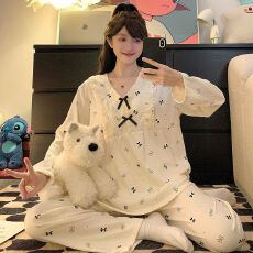 批发M-5XL云朵棉睡衣女春秋季甜美公主风长袖<b class='q'>长裤</b>加肥<b class='q'>大码</b>220斤家居服