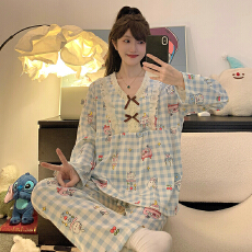 批发M-5XL云朵棉睡衣女春秋季甜美公主风长袖<b class='q'>长裤</b>加肥<b class='q'>大码</b>220斤家居服