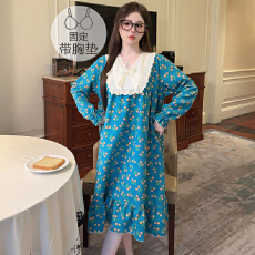 批发云朵棉睡衣女春<b class='q'>秋</b>季甜美公主风带胸垫中长睡裙加大码220斤家居服