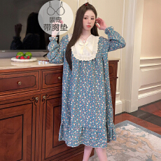 批发云朵棉睡衣女春<b class='q'>秋</b>季甜美公主风带胸垫中长睡裙加大码220斤家居服