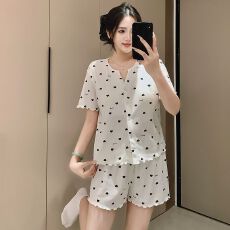 批发6535棉睡衣少女夏季甜美ins风<b class='q'>碎花</b>开衫短袖短<b class='q'>裤</b>两件套家居服外穿