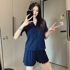 批发6535棉睡衣少女夏季甜美ins风<b class='q'>碎花</b>开衫短袖短<b class='q'>裤</b>两件套家居服外穿