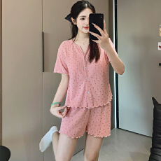 批发6535棉睡衣少女夏季甜美ins风<b class='q'>碎花</b>开衫短袖短<b class='q'>裤</b>两件套家居服外穿
