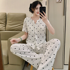 批发6535棉睡衣少女夏季甜美ins风<b class='q'>碎花</b>开衫短袖长<b class='q'>裤</b>两件套家居服外穿