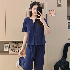 批发6535棉睡衣少女夏季甜美ins风<b class='q'>碎花</b>开衫短袖长<b class='q'>裤</b>两件套家居服外穿