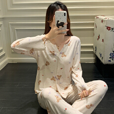 批发<b class='q'>莫代尔</b>睡衣少女春秋季甜美ins风<b class='q'>开衫</b>长袖长裤两件套家居服可外穿