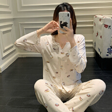 批发<b class='q'>莫代尔</b>睡衣少女春秋季甜美ins风<b class='q'>开衫</b>长袖长裤两件套家居服可外穿