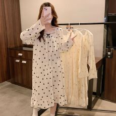 批发云朵棉睡衣女春秋季甜美公主风长袖中长睡裙加肥大码220斤家居服