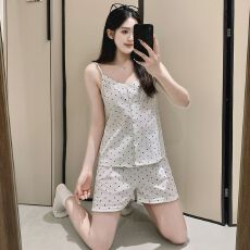 批发6535棉睡衣女夏季甜美ins风碎花吊带短裤两件套家居服学生可外穿