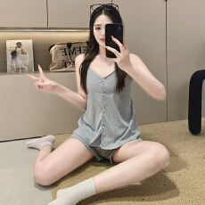 批发6535棉睡衣女夏季甜美ins风碎花吊带短裤两件套家居服学生可外穿