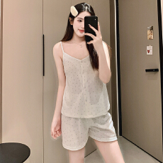 批发6535棉睡衣女夏季甜美ins风碎花吊带短裤两件套家居服学生可外穿
