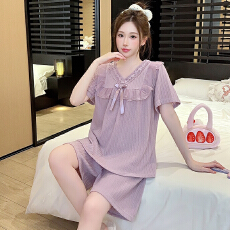 批发6535提花<b class='q'>睡衣</b>女夏季甜美公主风<b class='q'>短袖</b>短裤加肥大码220斤家居服外穿