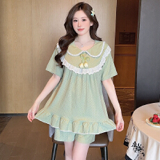 批发6535提花<b class='q'>睡衣</b>女夏季甜美公主风<b class='q'>短袖</b>短裤加肥大码220斤家居服外穿