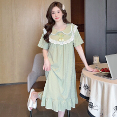 批发6535提花<b class='q'>睡衣</b>少女夏季公主风<b class='q'>短袖</b>中长睡裙大码220斤胖M家居服外穿