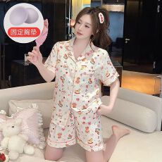 批发云朵棉<b class='q'>睡衣</b>女夏季甜美带胸垫<b class='q'>短袖</b>短裤加肥大码220斤家居服可外穿