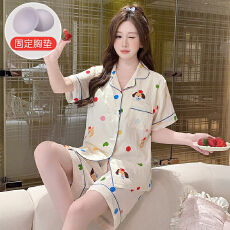 批发云朵棉<b class='q'>睡衣</b>女夏季甜美带胸垫<b class='q'>短袖</b>短裤加肥大码220斤家居服可外穿