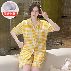 批发云朵棉<b class='q'>睡衣</b>女夏季甜美带胸垫<b class='q'>短袖</b>短裤加肥大码220斤家居服可外穿