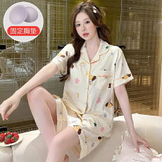 批发云朵棉<b class='q'>睡衣</b>女夏季甜美带胸垫<b class='q'>短袖</b>短裤加肥大码220斤家居服可外穿