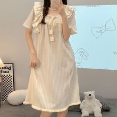 批发6535提花<b class='q'>睡衣</b>女夏季公主风短袖中长睡裙加肥大码260斤<b class='q'>孕妇</b><b class='q'>家居服</b>