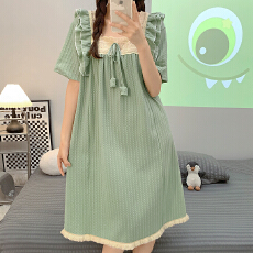 批发6535提花<b class='q'>睡衣</b>女夏季公主风短袖中长睡裙加肥大码260斤<b class='q'>孕妇</b><b class='q'>家居服</b>