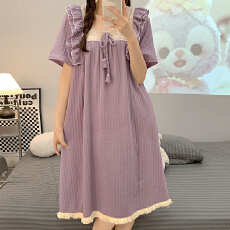 批发6535提花<b class='q'>睡衣</b>女夏季公主风短袖中长睡裙加肥大码260斤<b class='q'>孕妇</b><b class='q'>家居服</b>