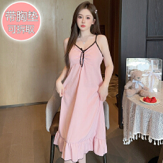 云朵棉睡衣女夏季甜美带胸垫吊带中长宽松睡裙加大码210斤家居服