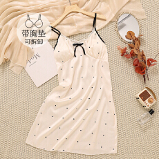 批发冰丝<b class='q'>夏季</b>甜美小性感带胸垫吊带中长宽松睡裙气质家居服网红可外穿