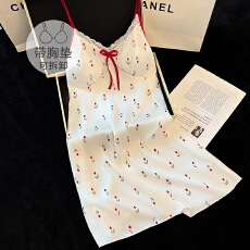 批发冰丝<b class='q'>夏季</b>甜美小性感带胸垫吊带中长宽松睡裙气质家居服网红可外穿