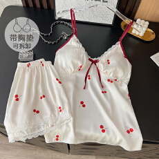 批发冰丝<b class='q'>夏季</b>纯欲小性感吊带带胸垫短裤两件套装气质家居服网红可外穿