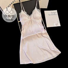 批发冰雪丝<b class='q'>夏季</b>纯欲性感带胸垫吊带中长宽松睡裙气质家居服网红可外穿