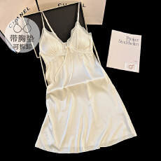 批发冰雪丝<b class='q'>夏季</b>纯欲性感带胸垫吊带中长宽松睡裙气质家居服网红可外穿