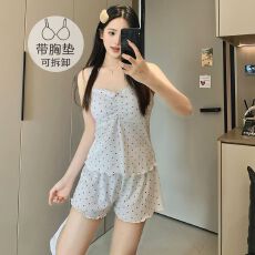 批发6535棉<b class='q'>睡衣</b>女<b class='q'>夏季</b>甜美ins风碎花吊带短裤两件套家居服学生可外穿