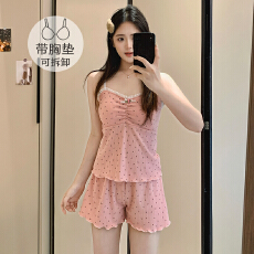 批发6535棉<b class='q'>睡衣</b>女<b class='q'>夏季</b>甜美ins风碎花吊带短裤两件套家居服学生可外穿