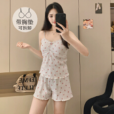 批发6535棉<b class='q'>睡衣</b>女<b class='q'>夏季</b>甜美ins风碎花吊带短裤两件套家居服学生可外穿