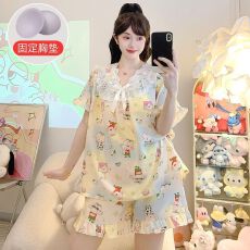批发云朵棉<b class='q'>睡衣</b>女夏季甜美公主风带胸垫短袖短裤加肥<b class='q'>大码</b>220斤家居服
