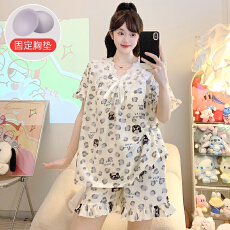 批发云朵棉<b class='q'>睡衣</b>女夏季甜美公主风带胸垫短袖短裤加肥<b class='q'>大码</b>220斤家居服