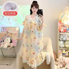 批发云朵棉<b class='q'>睡衣</b>女夏季公主风带胸垫短袖中长睡裙<b class='q'>大码</b>220斤胖MM家居服