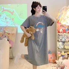 批发<b class='q'>纯棉</b><b class='q'>睡衣</b>少女夏季休闲风短袖中长宽松睡裙加大码230斤胖MM家居服