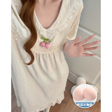 批发<b class='q'>夏</b>季新款梭织提花云朵棉短袖睡裙女带胸垫公主风家居服长裙可外穿