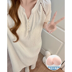 批发<b class='q'>夏</b>季新款梭织提花云朵棉短袖睡裙女带胸垫公主风家居服长裙可外穿