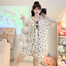 批发<b class='q'>大码</b>云朵棉<b class='q'>睡衣</b>女夏季公主风开衫短袖短裤加肥220斤家居服可外穿