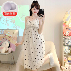 批发大码云朵棉睡衣女<b class='q'>夏</b>季甜美带胸垫吊带中长睡裙加肥220斤家居服