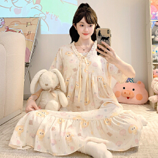 批发M-5XL云朵棉睡衣女夏季甜美公主风短袖中长睡裙加<b class='q'>大码</b>250斤家居服