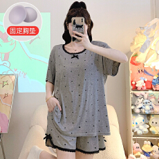 批发M-5XL 人棉莫代尔睡衣女夏季带胸垫短袖短<b class='q'>裤</b>套装加大220斤家居服