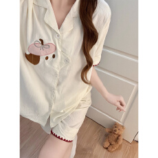 批发云朵棉睡衣女夏季新款短袖<b class='q'>短裤</b>开衫休闲家居服<b class='q'>套装</b>可外穿