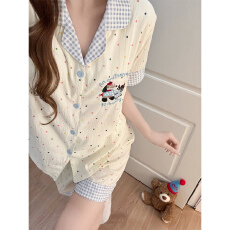 批发云朵棉睡衣女夏季新款短袖<b class='q'>短裤</b>开衫休闲家居服<b class='q'>套装</b>可外穿