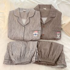 批发梭织纯棉情侣睡衣女夏季韩国高级感短袖短裤男<b class='q'>女士</b>家居服两件套