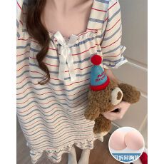 批发夏季新款睡裙女梭织云朵棉带胸垫甜美公主风中长睡衣家居服